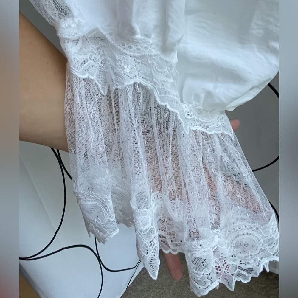 White Cotton Bloomer Pant with Lace Ruffle | Size Small - Picture 4 of 8